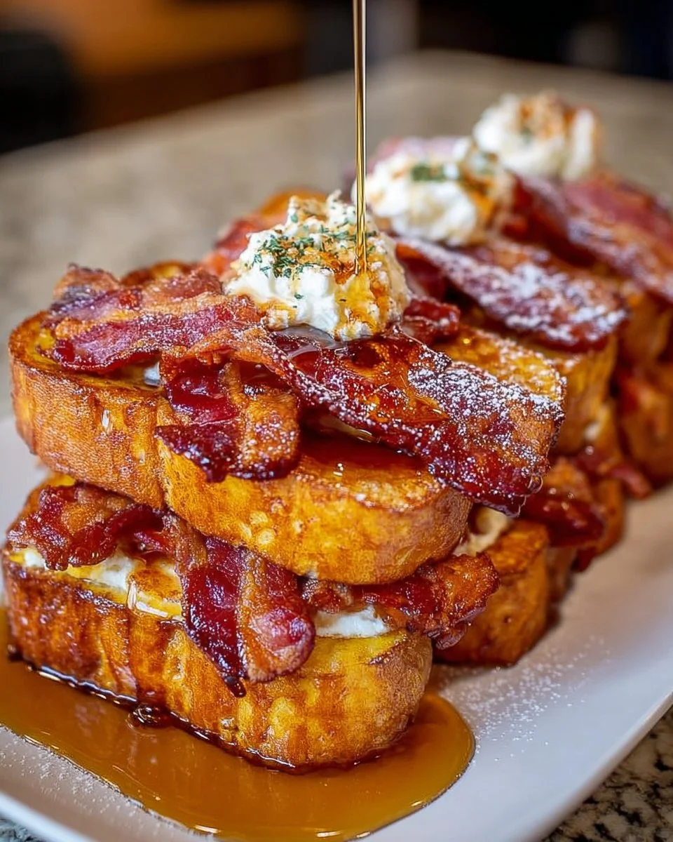 Delicious Bourbon Maple Bacon French Toast served on a plate