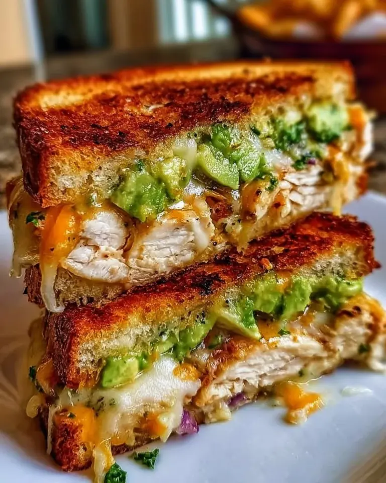 Delicious Chicken Avocado Melt Sandwich with chicken, avocado, and melted cheese
