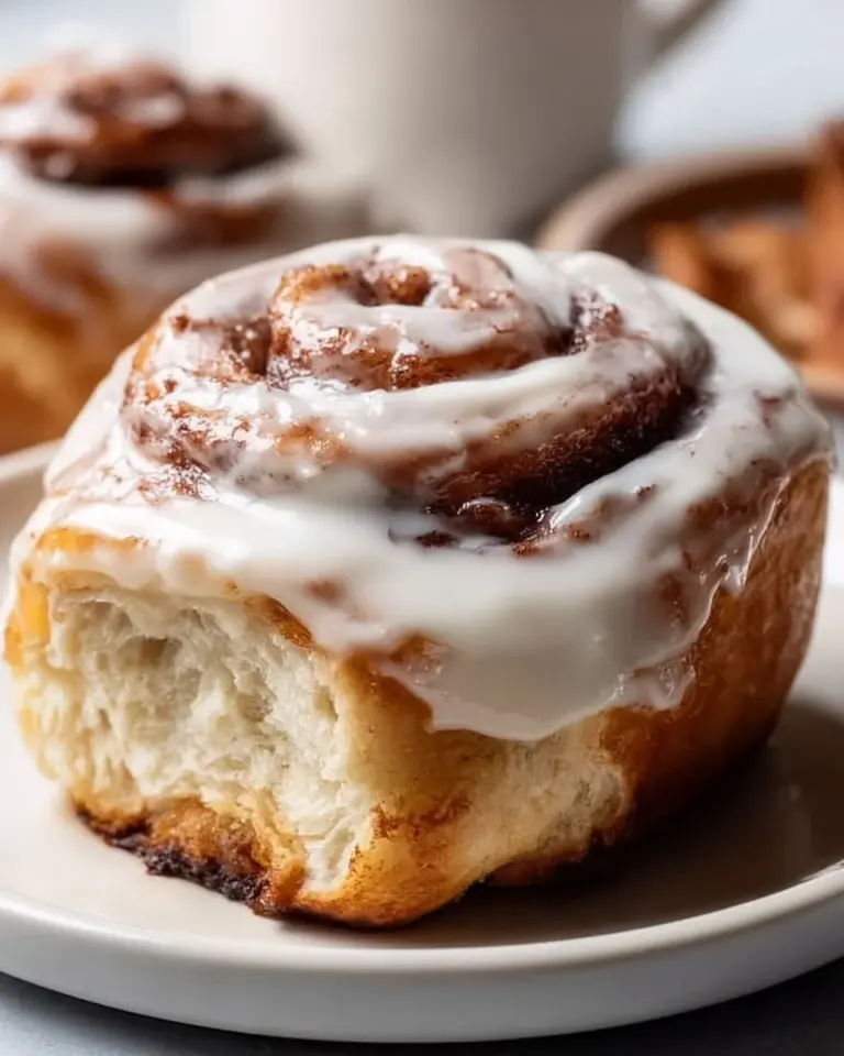 Delicious homemade cinnamon rolls with icing on top, freshly baked