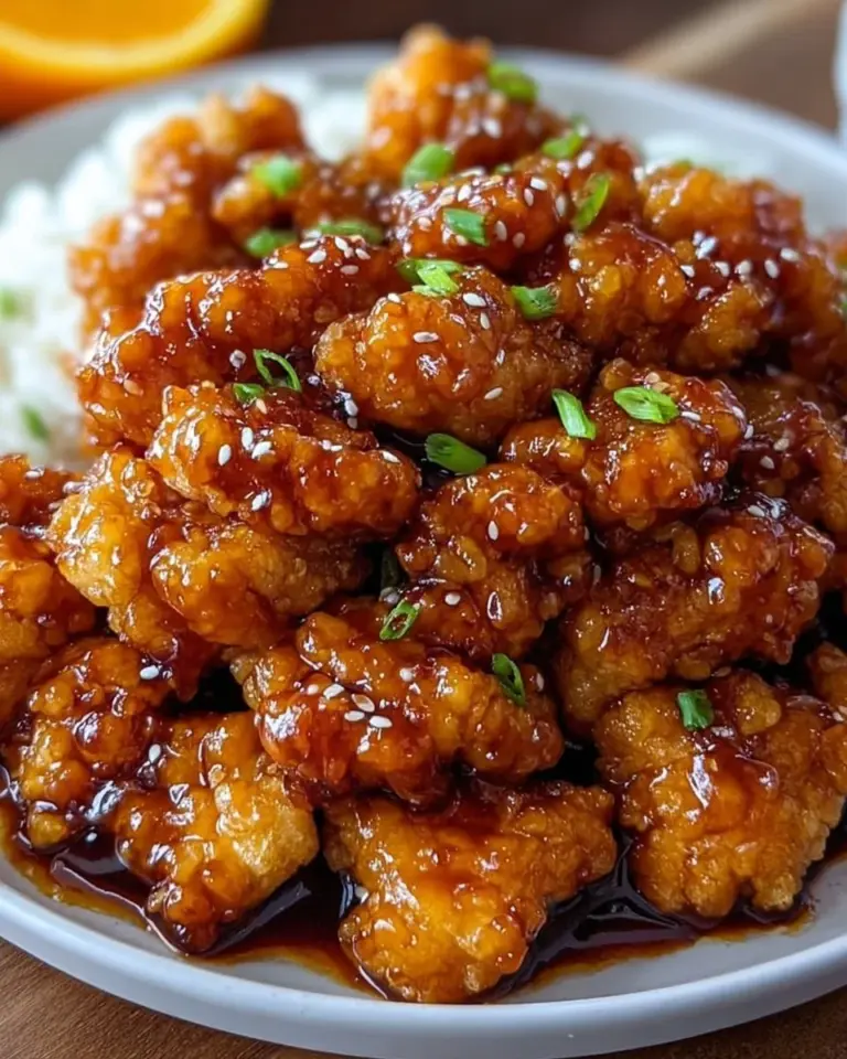Delicious crispy orange chicken served with sauce