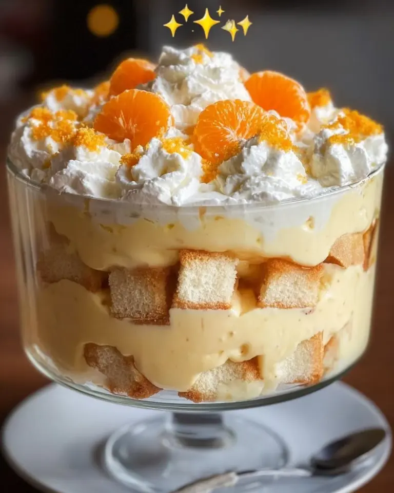 Delicious Dreamsicle Trifle layered with orange and vanilla flavors in a glass