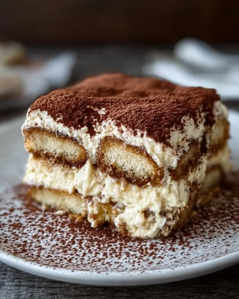Gordon Ramsay’s Classic Tiramisu dessert with layers of coffee-soaked ladyfingers and creamy mascarpone.