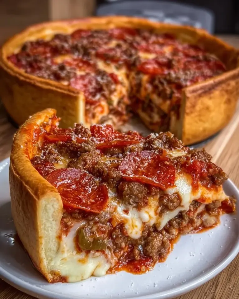 Homemade Chicago Style Deep Dish Pizza fresh out of the oven