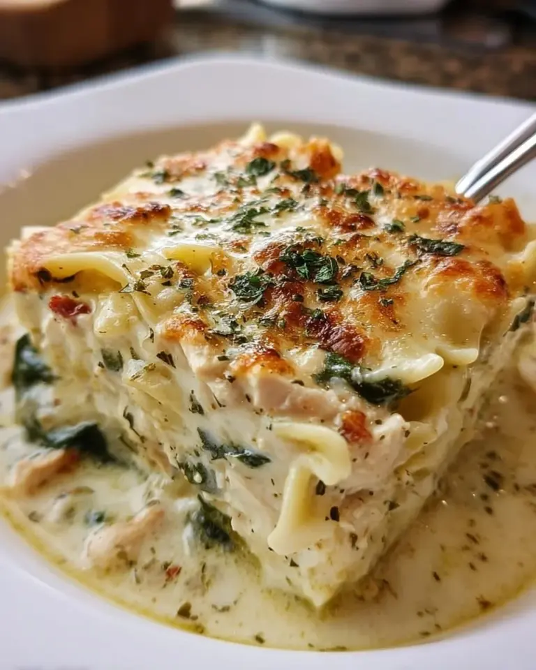 Bowl of Italian White Lasagna Soup with cheese and herbs