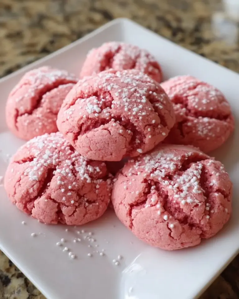 Freshly baked Pink Velvet Cookies on a cooling rack